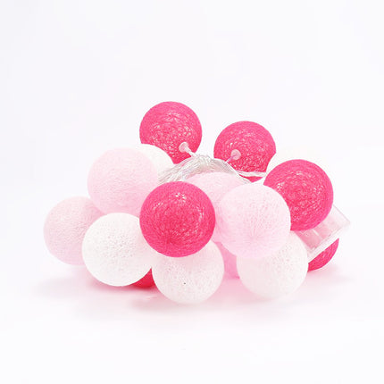 1 Set of 20 LED Pink 5cm Cotton Ball Battery Powered String Lights Christmas Gift Home Wedding Party Girl Bedroom Decoration Outdoor Indoor Table.