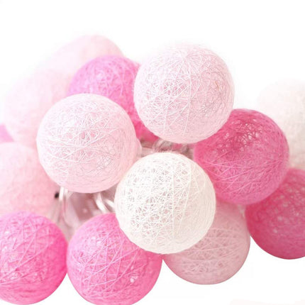 1 Set of 20 LED Pink 5cm Cotton Ball Battery Powered String Lights Christmas Gift Home Wedding Party Girl Bedroom Decoration Outdoor Indoor Table.
