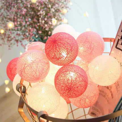 1 Set of 20 LED Pink 5cm Cotton Ball Battery Powered String Lights Christmas Gift Home Wedding Party Girl Bedroom Decoration Outdoor Indoor Table.