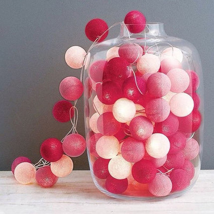 1 Set of 20 LED Pink 5cm Cotton Ball Battery Powered String Lights Christmas Gift Home Wedding Party Girl Bedroom Decoration Outdoor Indoor Table.