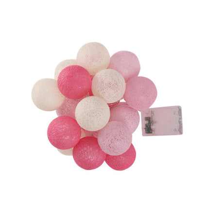1 Set of 20 LED Pink 5cm Cotton Ball Battery Powered String Lights Christmas Gift Home Wedding Party Girl Bedroom Decoration Outdoor Indoor Table.