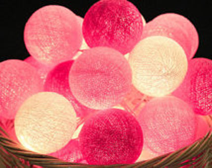 1 Set of 20 LED Pink 5cm Cotton Ball Battery Powered String Lights Christmas Gift Home Wedding Party Girl Bedroom Decoration Outdoor Indoor Table.
