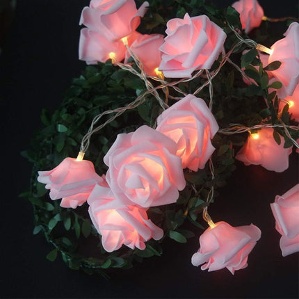 20 Pink Rose 3D Fairy Lights 3M String, Battery (AA) Indoor & Outdoor Decorations Wedding Valentines Romantic Room Table Lighting.