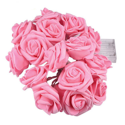 20 Pink Rose 3D Fairy Lights 3M String, Battery (AA) Indoor & Outdoor Decorations Wedding Valentines Romantic Room Table Lighting.