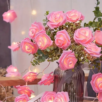 50 Pink Rose 3D Fairy Lights 5M LONG String, Battery (AA) Indoor & Outdoor Decorations Wedding Valentines Romantic Room Table Lighting.