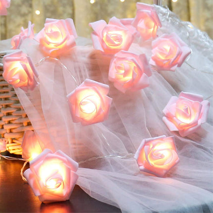 50 Pink Rose 3D Fairy Lights 5M LONG String, Battery (AA) Indoor & Outdoor Decorations Wedding Valentines Romantic Room Table Lighting.