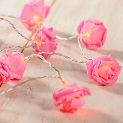 50 Pink Rose 3D Fairy Lights 5M LONG String, Battery (AA) Indoor & Outdoor Decorations Wedding Valentines Romantic Room Table Lighting.