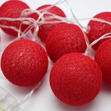 1 Set of 20 LED Red 5cm Cotton Ball Battery Powered String Lights Christmas Gift Home Wedding Party Bedroom Decoration Outdoor Indoor Table Centrepiece.