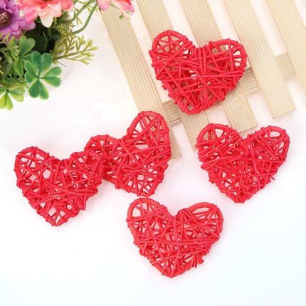 50 Red 3D Hollowed Rattan Heart-Shaped 5M LONG String Fairy Lights, Battery (AA) Indoor & Outdoor Decorations Wedding Valentines Romantic Room Table Lighting.
