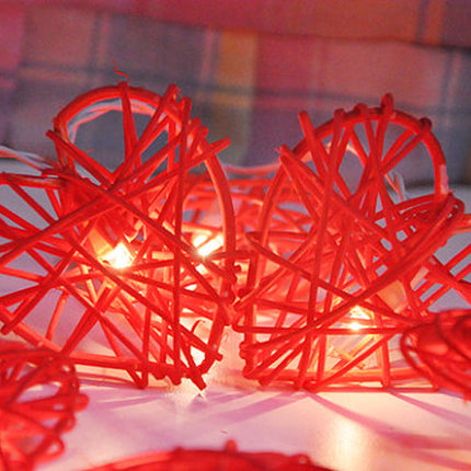 50 Red 3D Hollowed Rattan Heart-Shaped 5M LONG String Fairy Lights, Battery (AA) Indoor & Outdoor Decorations Wedding Valentines Romantic Room Table Lighting.