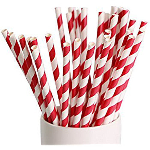 50 Pack Red White Drinking Straws Biodegradable Eco Paper Birthday Party Event Bistro Bar Cafe Take Away.