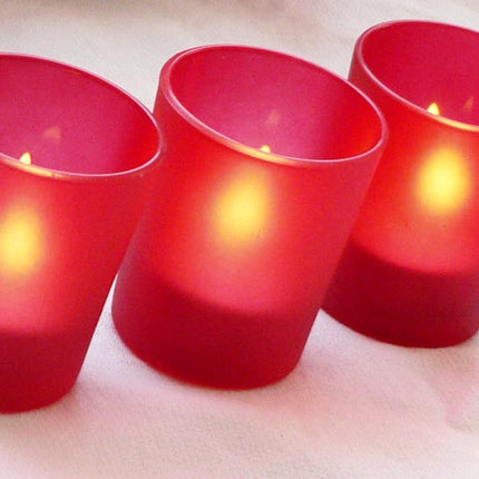 10 Pack Red Frosted Glass Votive Tealight Candle Holders Valentines Day Xmas Wedding Decor Glass Candlestick Party Decorations Bridal Baby Shower Event.