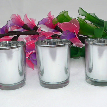 10 Pack Silver Mercury Glass Votive Candle Holders Set For Wedding, Bridal And Baby Shower, Party Function or Home Decor.