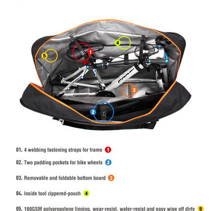 SPORTACE Bike Plane Bag Portable Soft Shell Travel Case Mountain Hybrid BMX Road Bike - 120CM X 75CM BK11- Black.