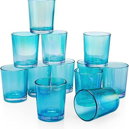 10 Pack Turquoise Glass Votive Tealight Candle Holders House Party Centerpiece Xmas Wedding Decor Glass Candlestick Party Decorations Bridal Baby Shower Event.