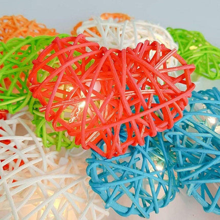 20 Turquoise Blue 3D Hollowed Rattan Heart-Shaped 3M String Fairy Lights, Battery (AA) Indoor & Outdoor Decorations Birthday Kids Celebration PartyRoom Table Lighting.