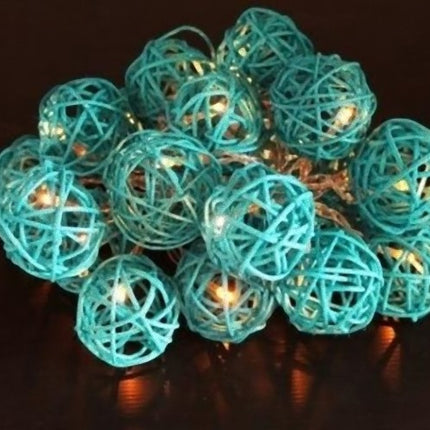 1 Set of 20 LED Turquoise 5cm Rattan Cane Ball Battery Powered String Lights Christmas Gift Home Wedding Party Bedroom Decoration Table Centrepiece.