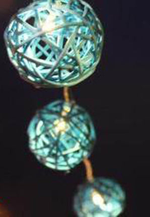 1 Set of 20 LED Turquoise 5cm Rattan Cane Ball Battery Powered String Lights Christmas Gift Home Wedding Party Bedroom Decoration Table Centrepiece.