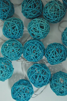 1 Set of 20 LED Turquoise 5cm Rattan Cane Ball Battery Powered String Lights Christmas Gift Home Wedding Party Bedroom Decoration Table Centrepiece.