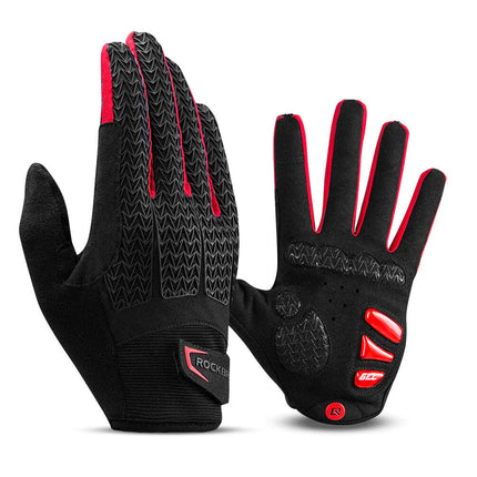 Full Finger MTB Gloves Large Size for Mountain Road Bike Breathable Red Rockbros Unisex Device Friendly Finger Material Anti Slip.