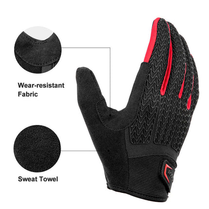 Full Finger MTB Gloves Large Size for Mountain Road Bike Breathable Red Rockbros Unisex Device Friendly Finger Material Anti Slip.