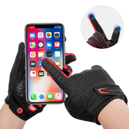 Full Finger MTB Gloves Large Size for Mountain Road Bike Breathable Red Rockbros Unisex Device Friendly Finger Material Anti Slip.