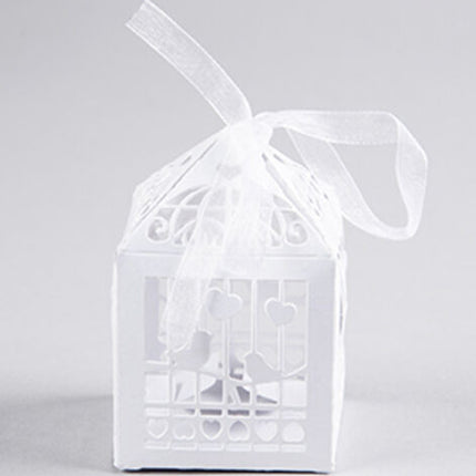 50 Piece Pack - White Dove Bird Heart Wedding Bomboniere Favor Lolly Gift Card Box.