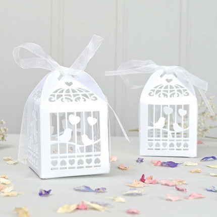50 Piece Pack - White Dove Bird Heart Wedding Bomboniere Favor Lolly Gift Card Box.