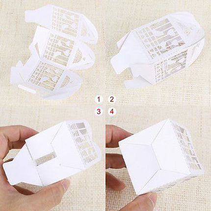 50 Piece Pack - White Dove Bird Heart Wedding Bomboniere Favor Lolly Gift Card Box.