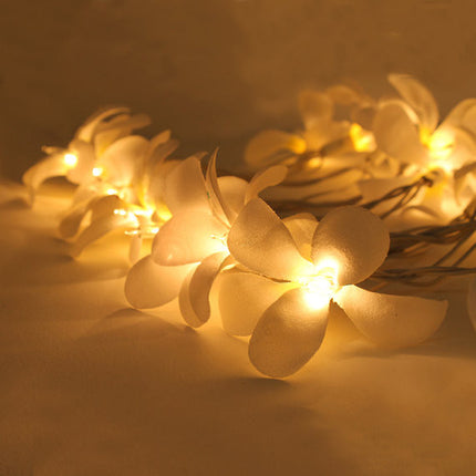 1 Set of 20 LED White Frangipani Flower Battery String Lights Christmas Gift Home Wedding Beach Party Decoration Outdoor Table Centrepiece.