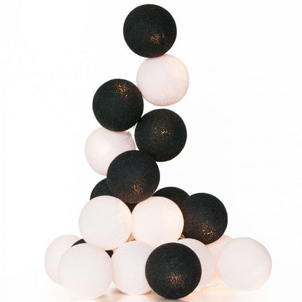 1 Set of 20 LED Black White 5cm Cotton Ball Battery Powered String Lights Xmas Gift Home Wedding Party Bedroom Decoration Outdoor Indoor Table Centrepiece.