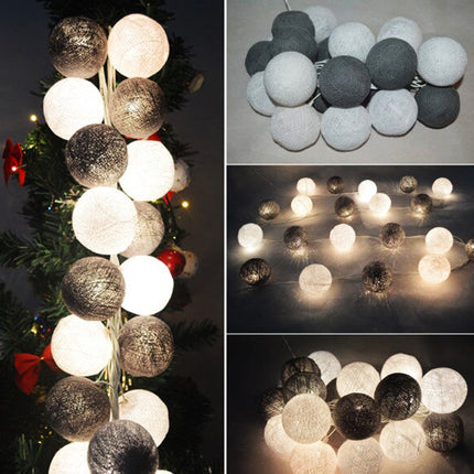 1 Set of 20 LED Black White 5cm Cotton Ball Battery Powered String Lights Xmas Gift Home Wedding Party Bedroom Decoration Outdoor Indoor Table Centrepiece.