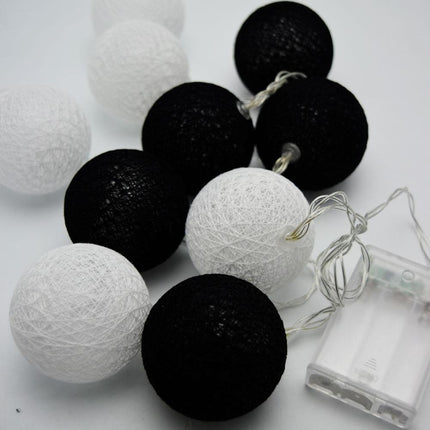 1 Set of 20 LED Black White 5cm Cotton Ball Battery Powered String Lights Xmas Gift Home Wedding Party Bedroom Decoration Outdoor Indoor Table Centrepiece.