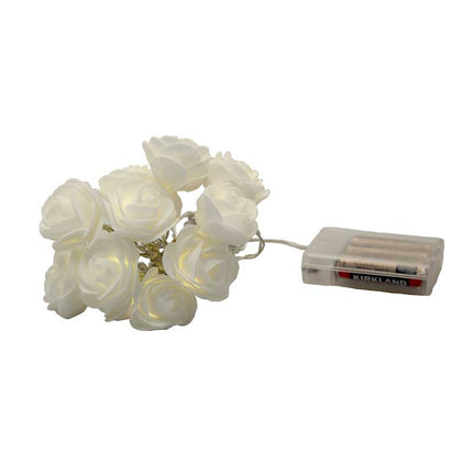 20 White Rose 3D Fairy Lights 3M String, Battery (AA) Indoor & Outdoor Decorations Wedding Valentines Romantic Room Table Lighting.