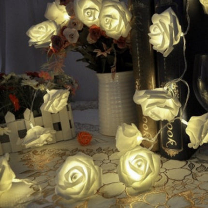 20 White Rose 3D Fairy Lights 3M String, Battery (AA) Indoor & Outdoor Decorations Wedding Valentines Romantic Room Table Lighting.
