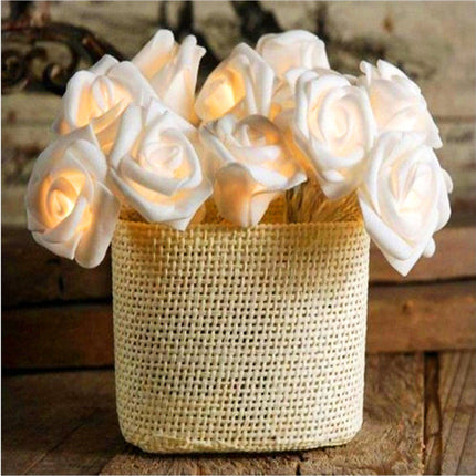 20 White Rose 3D Fairy Lights 3M String, Battery (AA) Indoor & Outdoor Decorations Wedding Valentines Romantic Room Table Lighting.