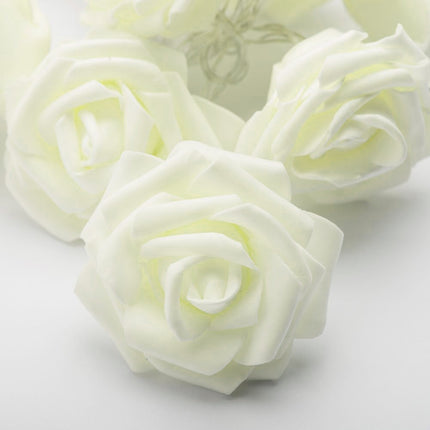 20 White Rose 3D Fairy Lights 3M String, Battery (AA) Indoor & Outdoor Decorations Wedding Valentines Romantic Room Table Lighting.