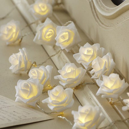 20 White Rose 3D Fairy Lights 3M String, Battery (AA) Indoor & Outdoor Decorations Wedding Valentines Romantic Room Table Lighting.