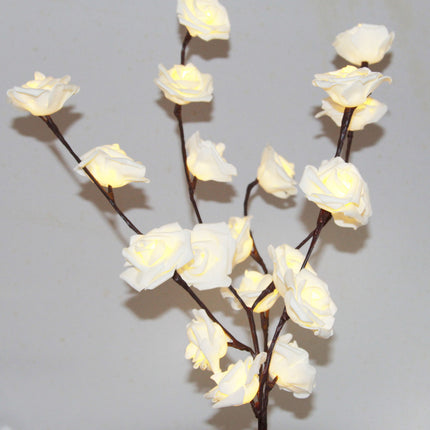 1 Set of 50cm H 20 LED White Rose Tree Branch Stem Fairy Light Wedding Event Party Function Table Vase Centrepiece Decoration.