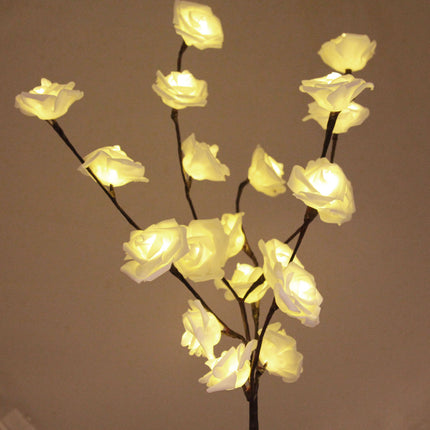 1 Set of 50cm H 20 LED White Rose Tree Branch Stem Fairy Light Wedding Event Party Function Table Vase Centrepiece Decoration.