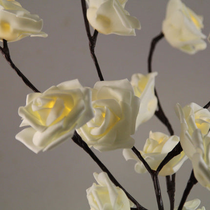 1 Set of 50cm H 20 LED White Rose Tree Branch Stem Fairy Light Wedding Event Party Function Table Vase Centrepiece Decoration.
