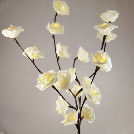 1 Set of 50cm H 20 LED White Rose Tree Branch Stem Fairy Light Wedding Event Party Function Table Vase Centrepiece Decoration.