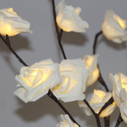 1 Set of 50cm H 20 LED White Rose Tree Branch Stem Fairy Light Wedding Event Party Function Table Vase Centrepiece Decoration.