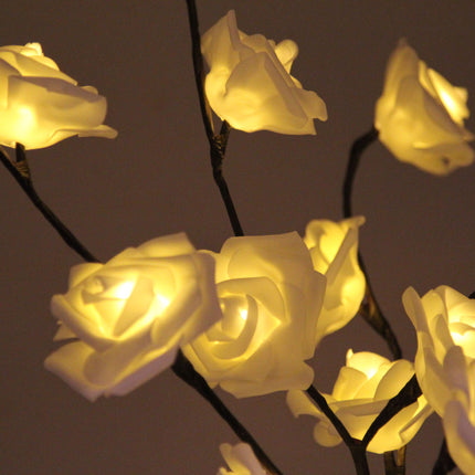 1 Set of 50cm H 20 LED White Rose Tree Branch Stem Fairy Light Wedding Event Party Function Table Vase Centrepiece Decoration.