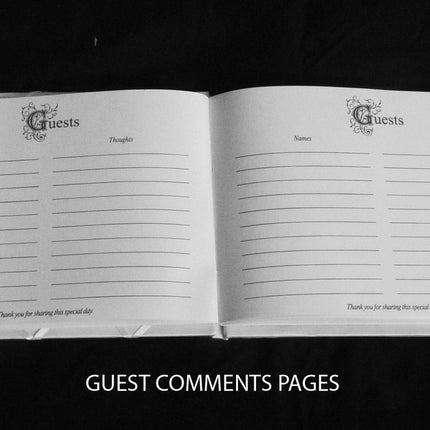 White Wedding Guest Book Register with Silver Pen Matching Stand Set 36 Lined Pages - White Sach Diamante Cover.