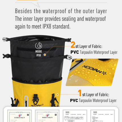 NOOYAH IPX8 Waterproof Bike Cycle Outdoor Sports Backpack Double-Layer Waterproof Bag  YELLOW.