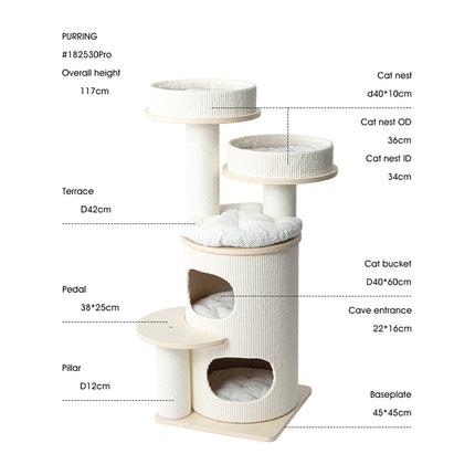 HONEYPOTCAT PURRING Multi-Level Sisal Barrel Cat Tower - PRO 117cm.