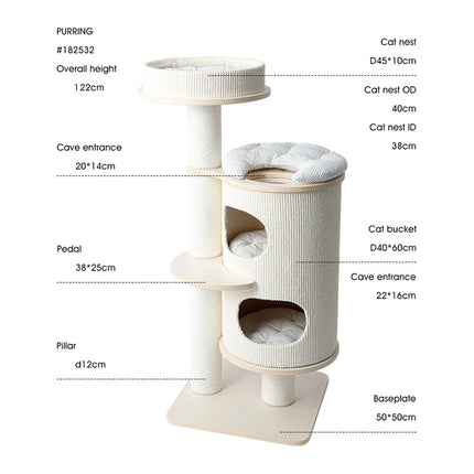 HONEYPOTCAT PURRING Plush & Sisal Barrel Cat Tower - 122cm.