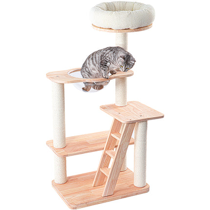HONEYPOTCAT Serenity Plush Top Cat Tower - Wood Wax 125cm.