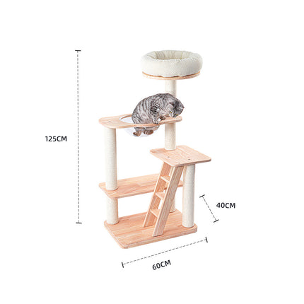 HONEYPOTCAT Serenity Plush Top Cat Tower - Wood Wax 125cm.